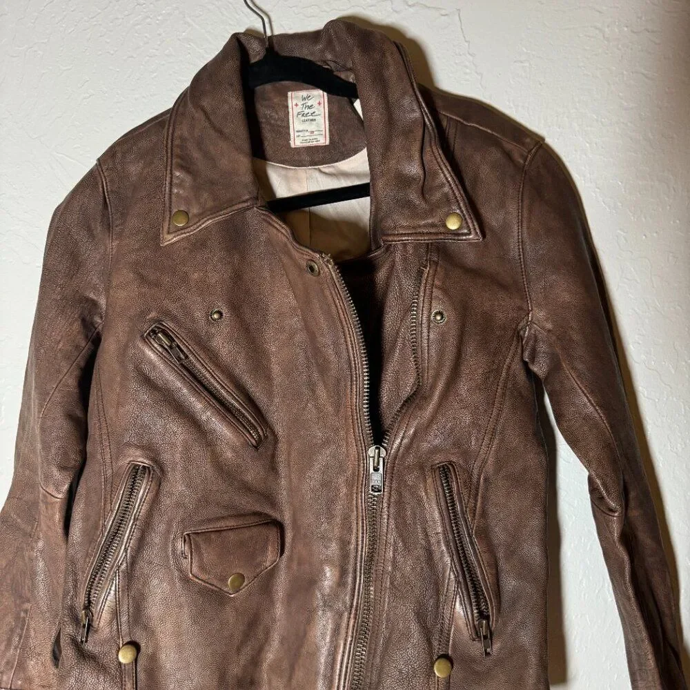 FREE PEOPLE We The‎ Free Jealousy Washed Wine Vegan Moto Jacket Size XS NWT